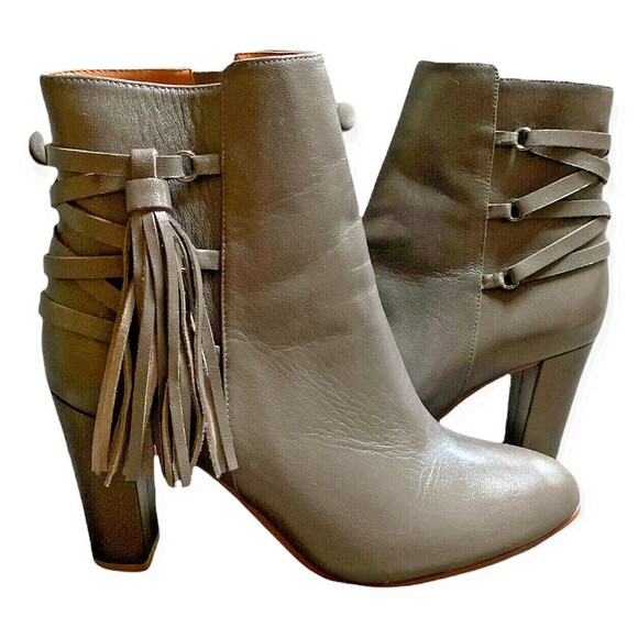 Halogen SADEE Gray Leather Lace-Up Back Almond Toe Booties Heels 8.5 EU 39 - Picture 4 of 11